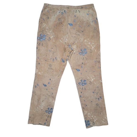 CALI Cali Pants Womens 8 Tan Blue Suede Leather Floral Straight Leg Lined - Picture 7 of 7
